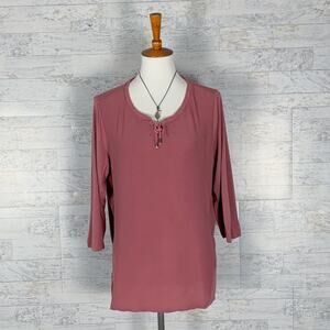 Autograph mauve suede 3/4 sleeve casual tunic blouse top casual